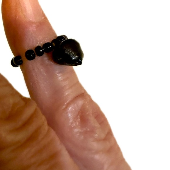 VTG BLACK BELL BEADED RING CHARM HALLOWEEN JEWELRY HANG ON NECKLACE CORD .25” - Picture 2 of 10
